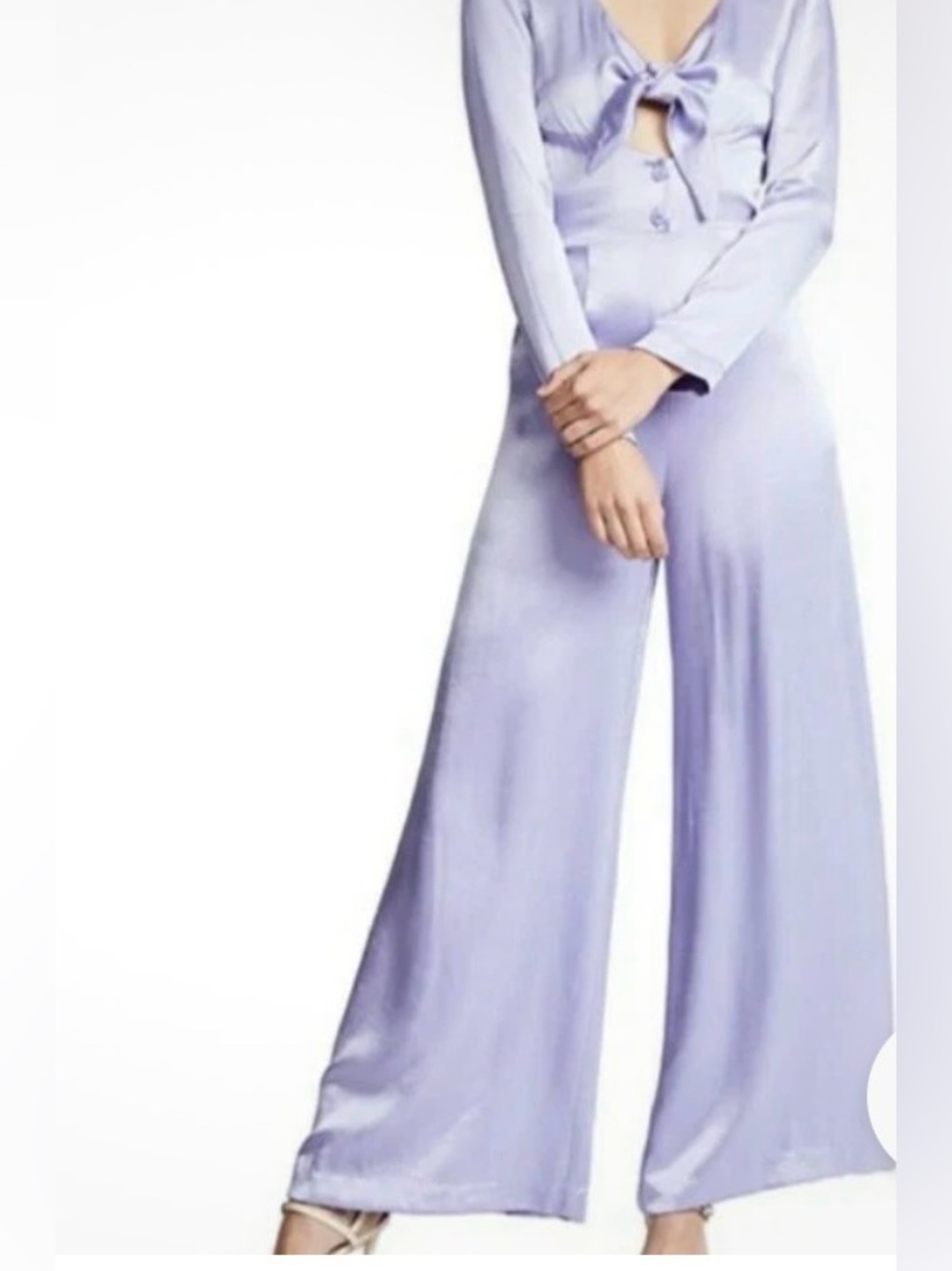 Staud NWT Purple Long-Sleeve Satin tie front jumpsuit size 6